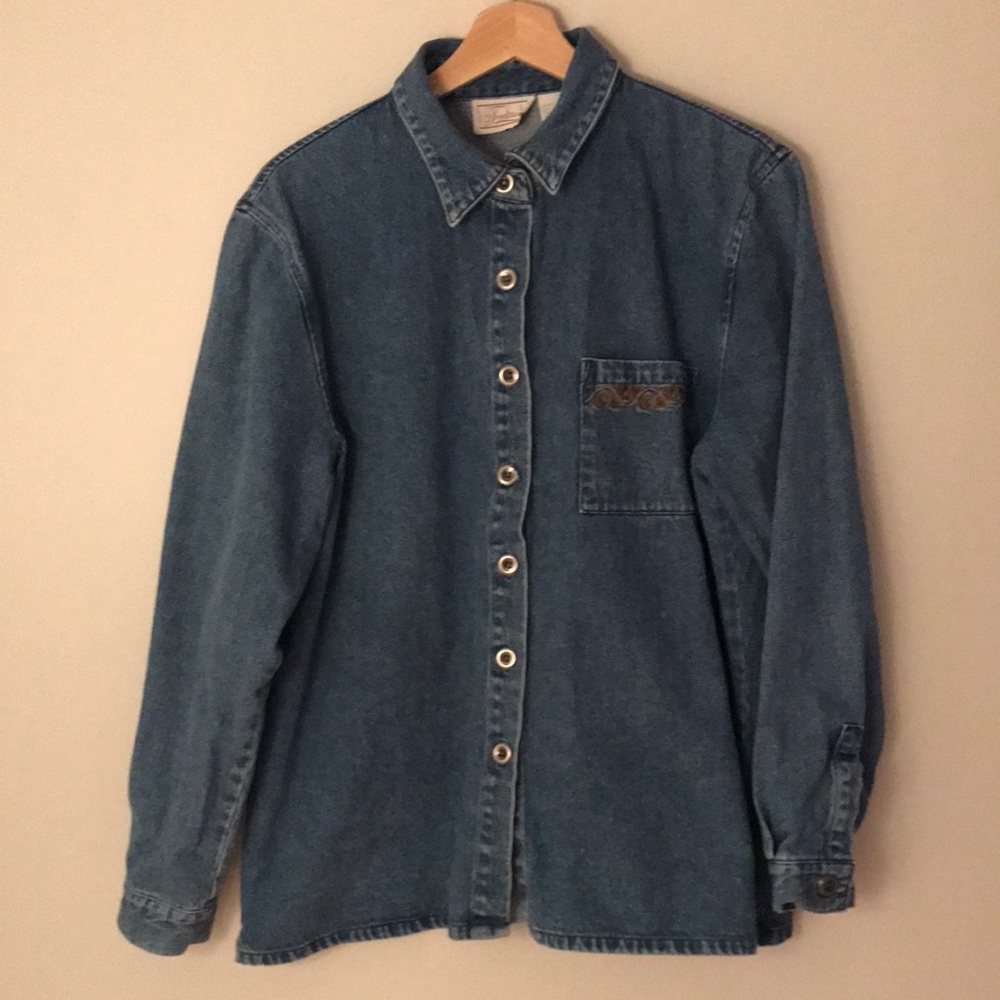 Unisex western-style denim shirt with pocket embroidery